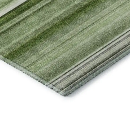 Fern Green And Ivory Striped Washable Area Rug With UV Protection Photo 8