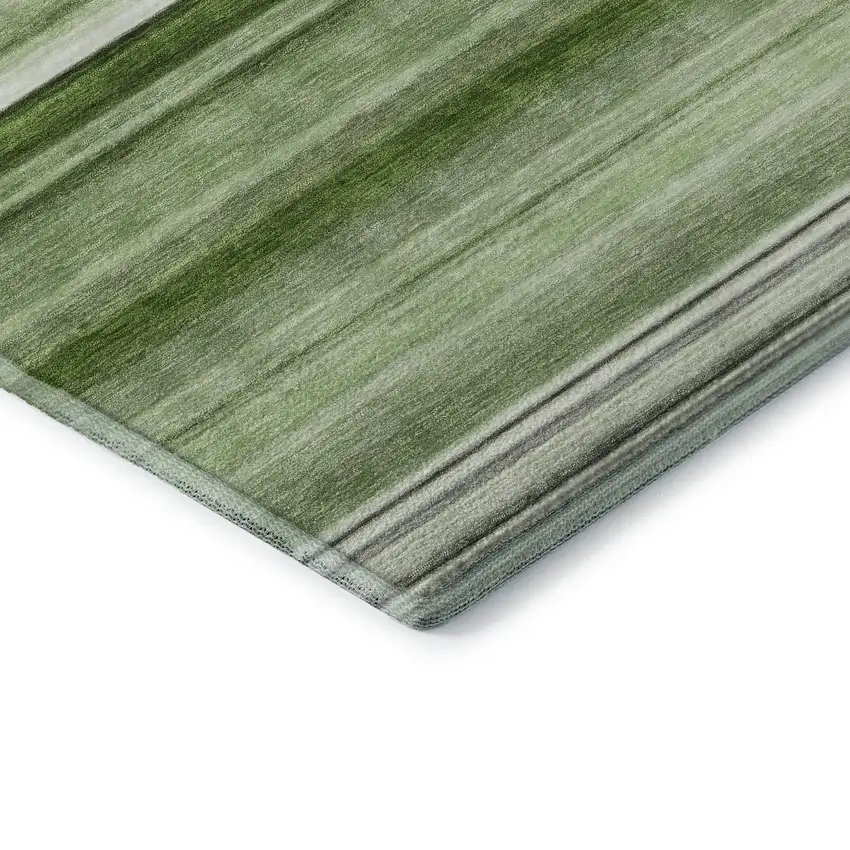 Fern Green And Ivory Striped Washable Area Rug With UV Protection Photo 7