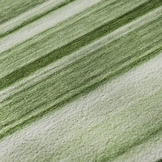 Fern Green And Ivory Striped Washable Area Rug With UV Protection Photo 9