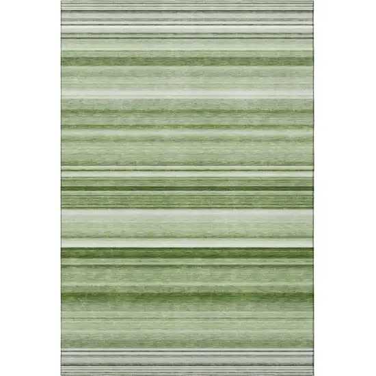 Fern Green And Ivory Striped Washable Area Rug With UV Protection Photo 3