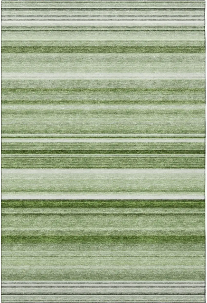 Fern Green And Ivory Striped Washable Area Rug With UV Protection Photo 3