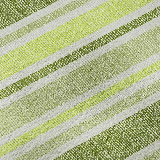 Fern Green And Ivory Striped Washable Area Rug With UV Protection Photo 9