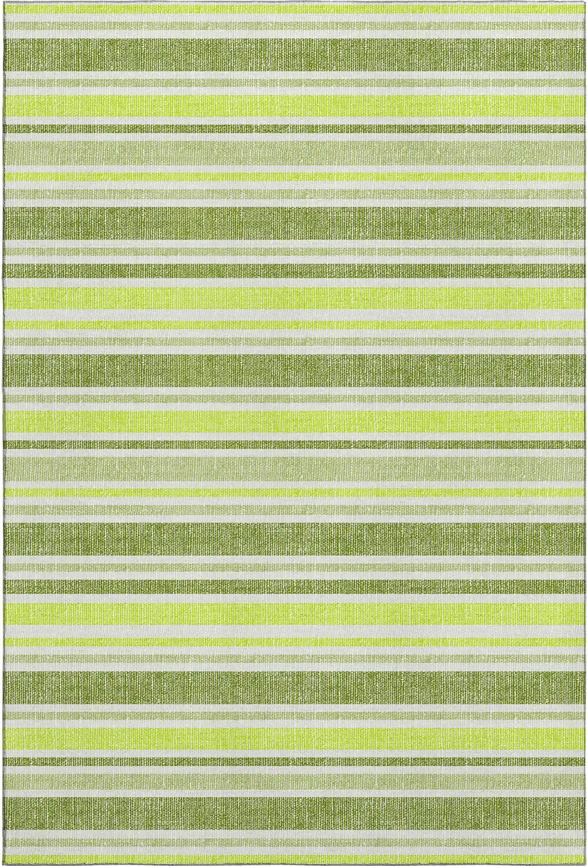 Fern Green And Ivory Striped Washable Area Rug With UV Protection Photo 1