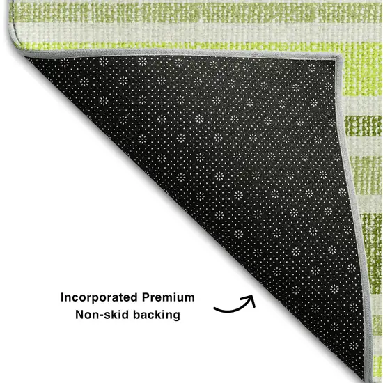 Fern Green And Ivory Striped Washable Area Rug With UV Protection Photo 6