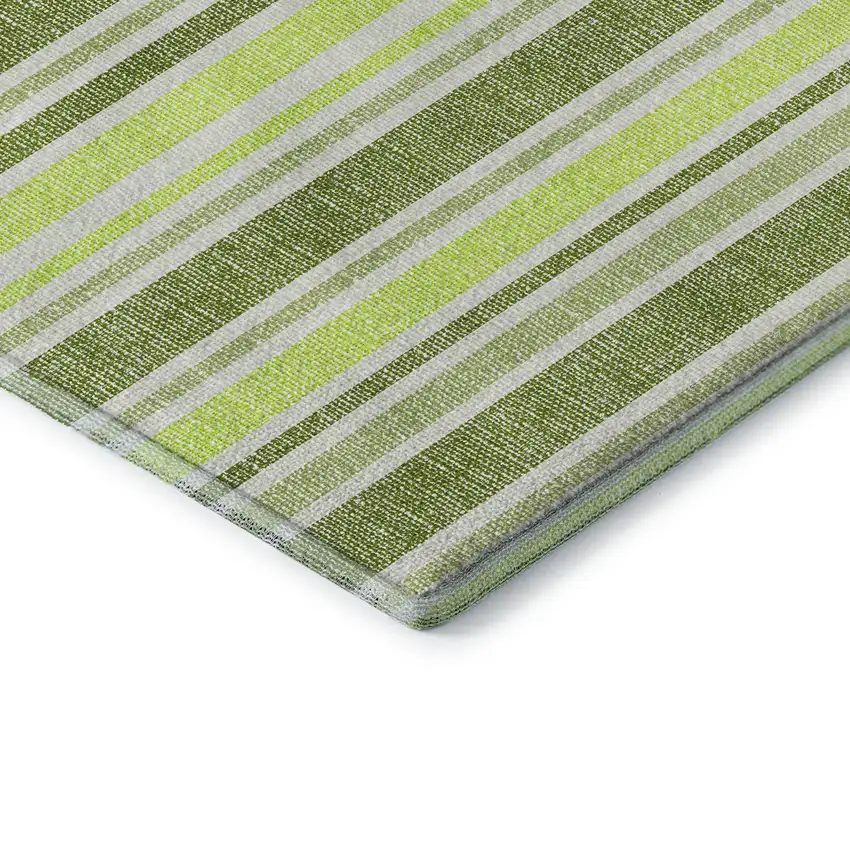 Fern Green And Ivory Striped Washable Area Rug With UV Protection Photo 7