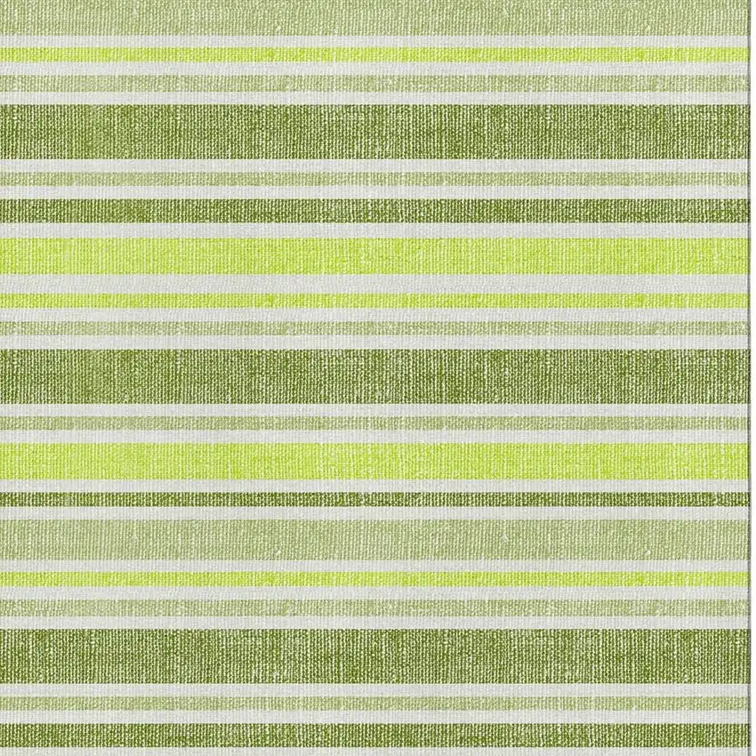 Fern Green And Ivory Striped Washable Area Rug With UV Protection Photo 2