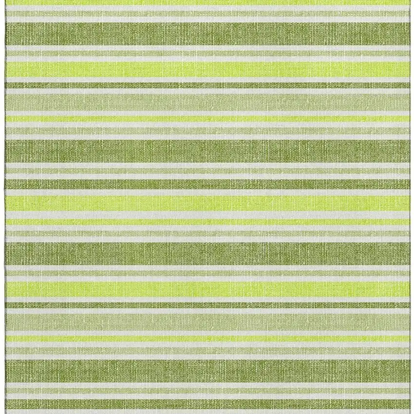 Fern Green And Ivory Striped Washable Area Rug With UV Protection Photo 3