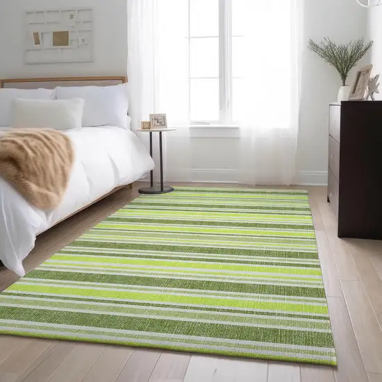 Fern Green And Ivory Striped Washable Area Rug With UV Protection Photo 4
