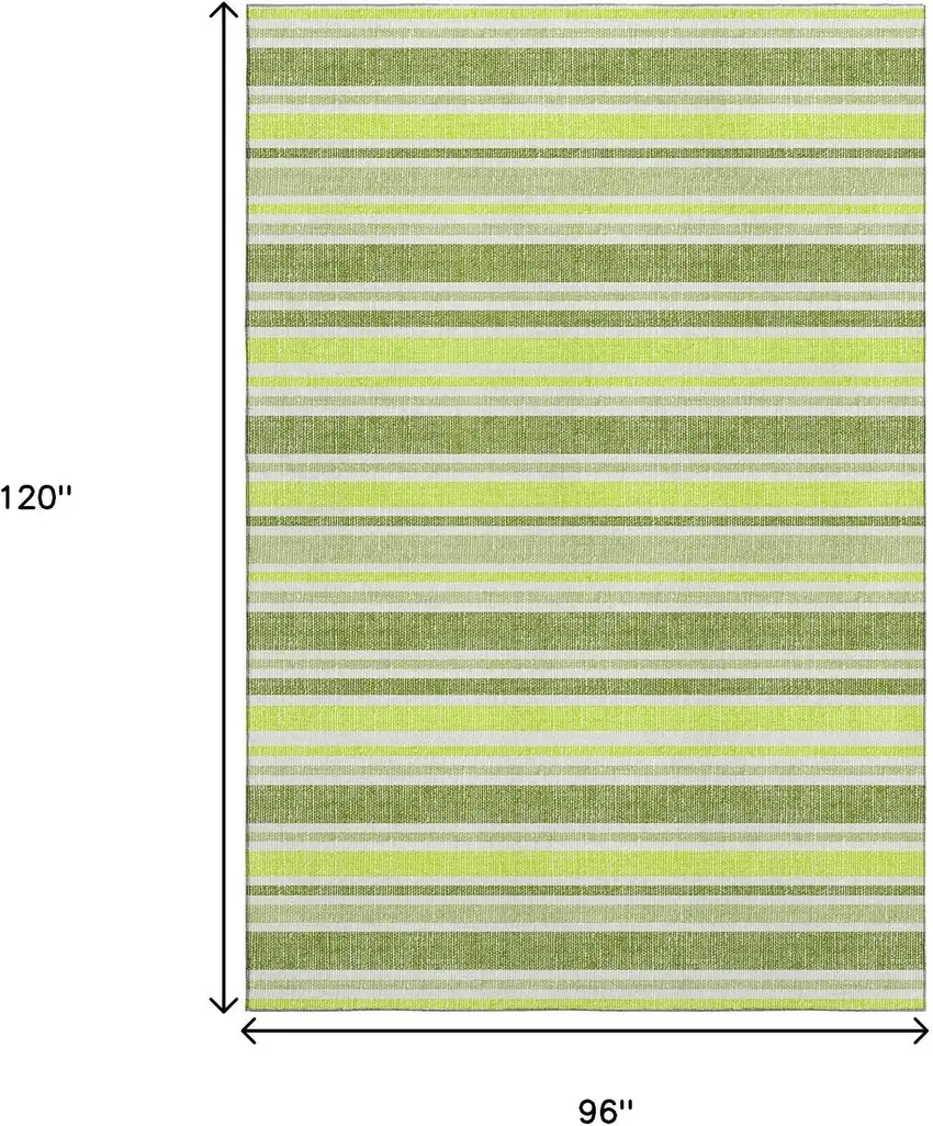 Fern Green And Ivory Striped Washable Area Rug With UV Protection Photo 3