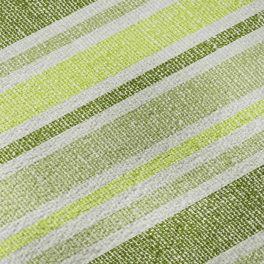 Fern Green And Ivory Striped Washable Area Rug With UV Protection Photo 9