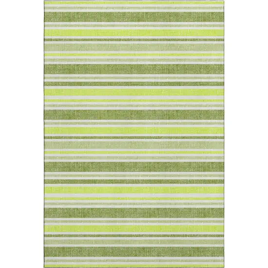Fern Green And Ivory Striped Washable Area Rug With UV Protection Photo 1