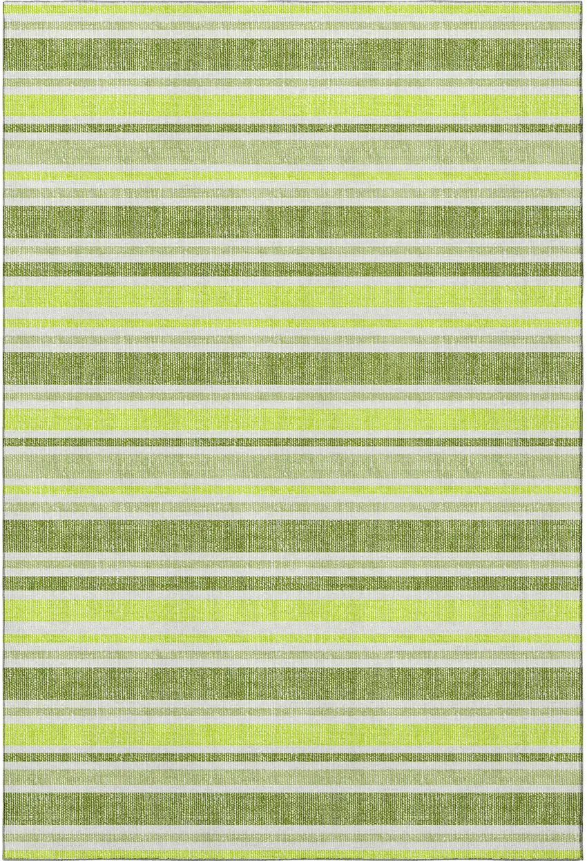 Fern Green And Ivory Striped Washable Area Rug With UV Protection Photo 3