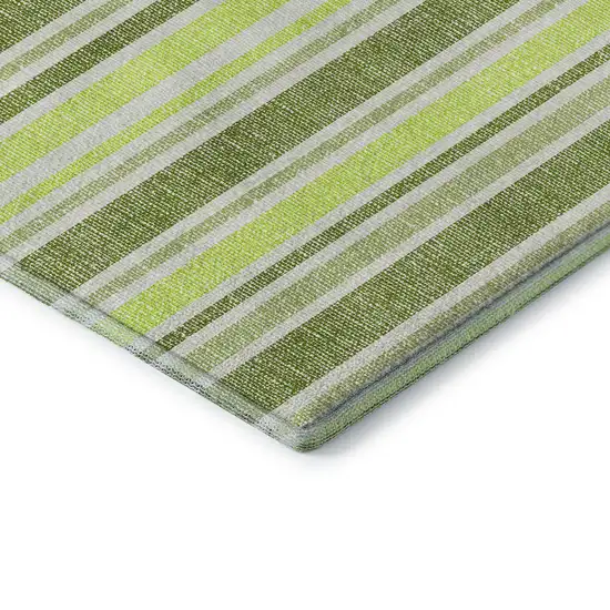 Fern Green And Ivory Striped Washable Area Rug With UV Protection Photo 7