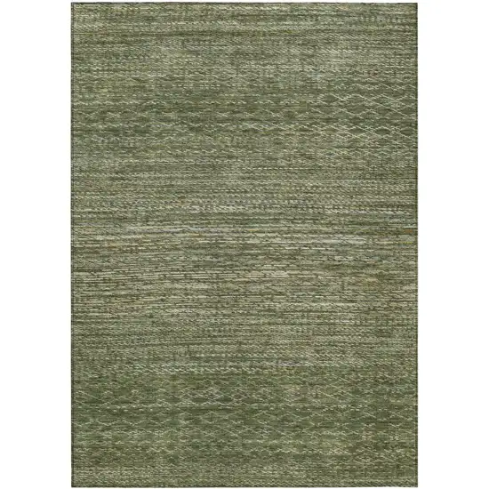 Fern Green And Ivory Striped Washable Indoor Outdoor Area Rug Photo 1