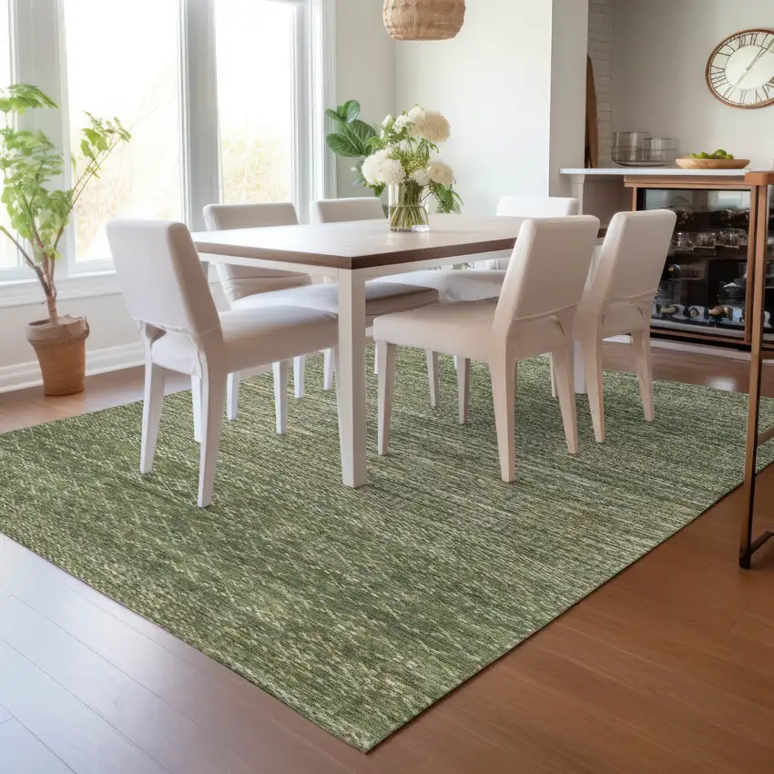 Fern Green And Ivory Striped Washable Indoor Outdoor Area Rug Photo 6