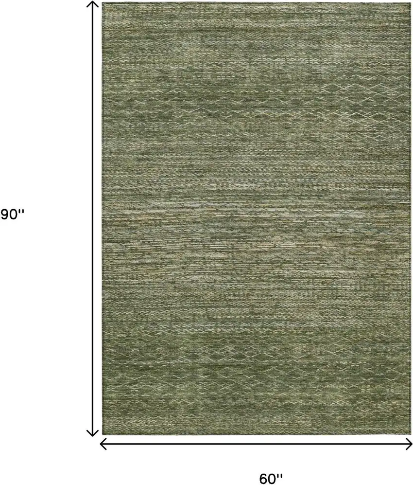 Fern Green And Ivory Striped Washable Indoor Outdoor Area Rug Photo 9