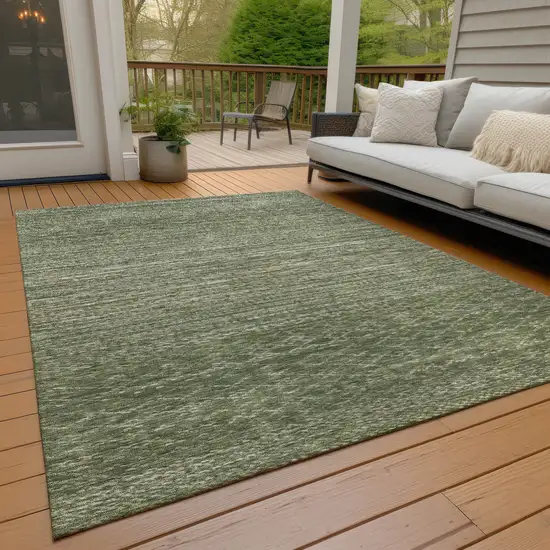 Fern Green And Ivory Striped Washable Indoor Outdoor Area Rug Photo 5