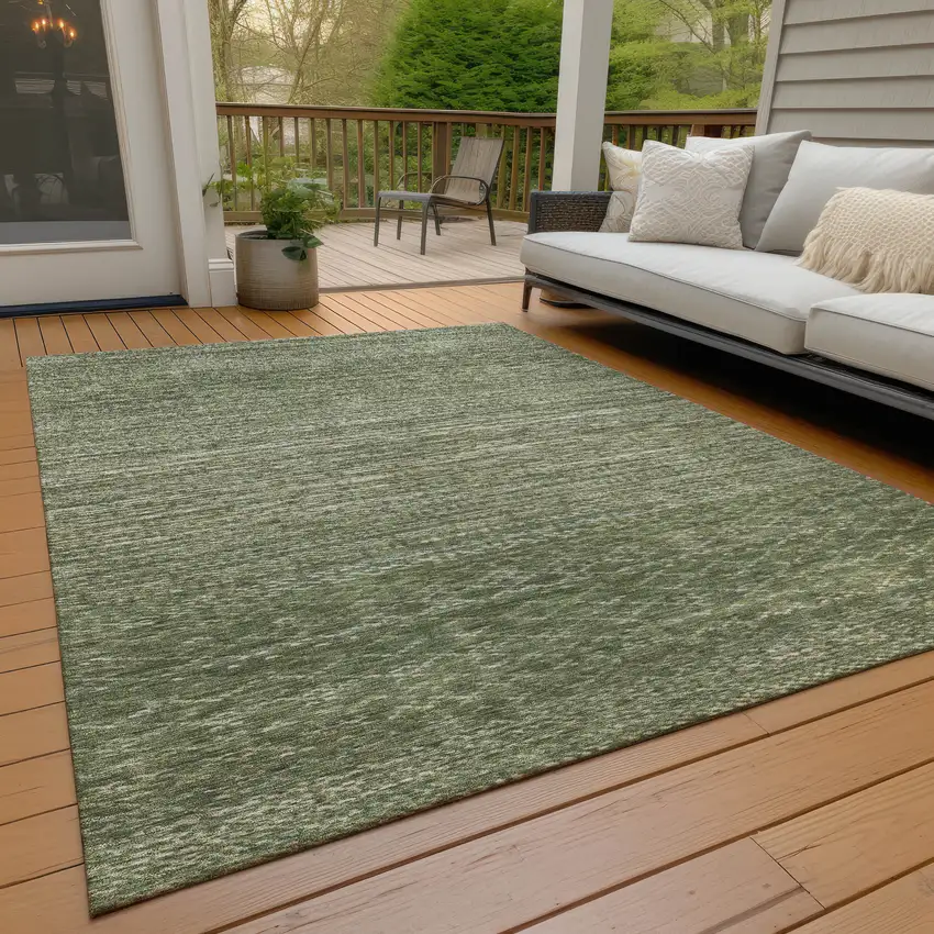 Fern Green And Ivory Striped Washable Indoor Outdoor Area Rug Photo 5