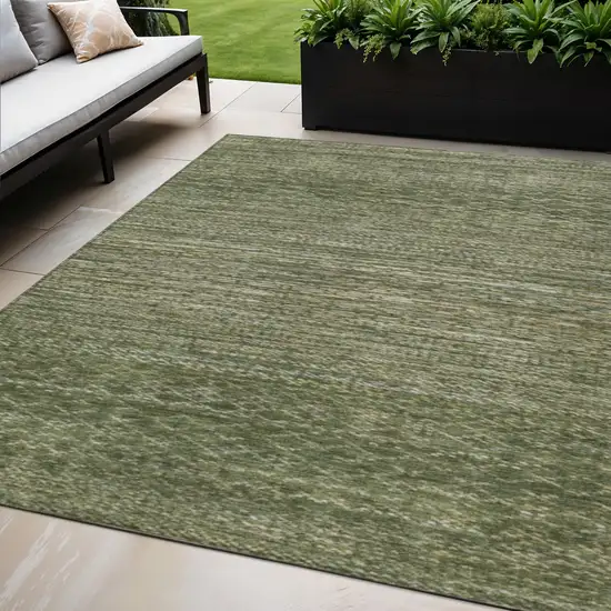 Fern Green And Ivory Striped Washable Indoor Outdoor Area Rug Photo 2