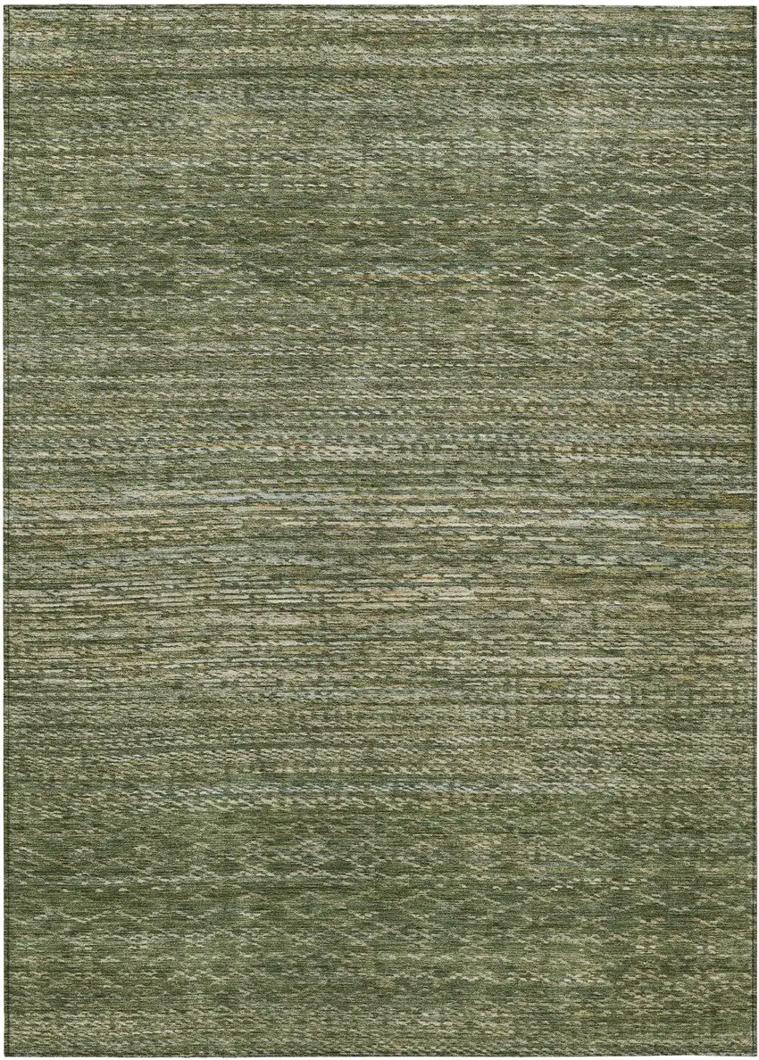Fern Green And Ivory Striped Washable Indoor Outdoor Area Rug Photo 1