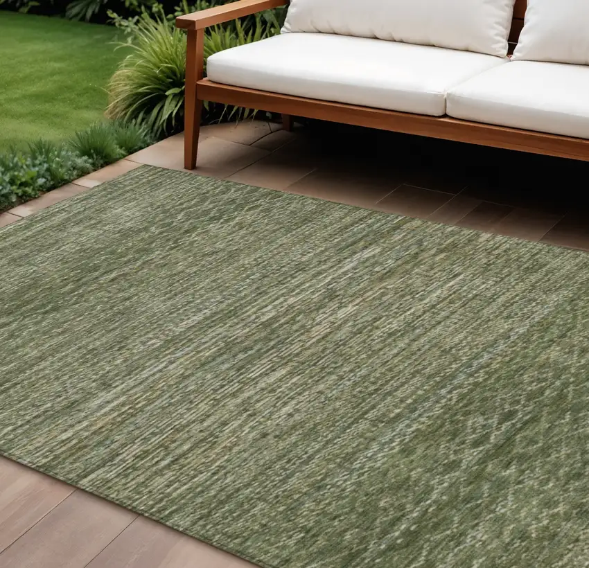 Fern Green And Ivory Striped Washable Indoor Outdoor Area Rug Photo 2