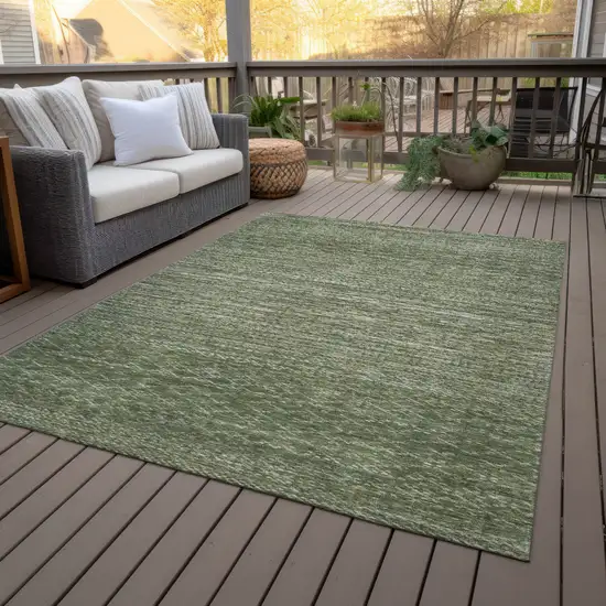 Fern Green And Ivory Striped Washable Indoor Outdoor Area Rug Photo 8