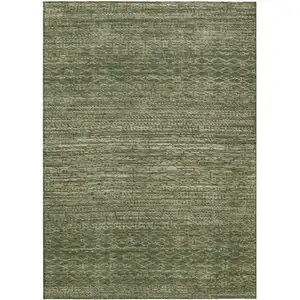 Photo of Fern Green And Ivory Striped Washable Indoor Outdoor Area Rug