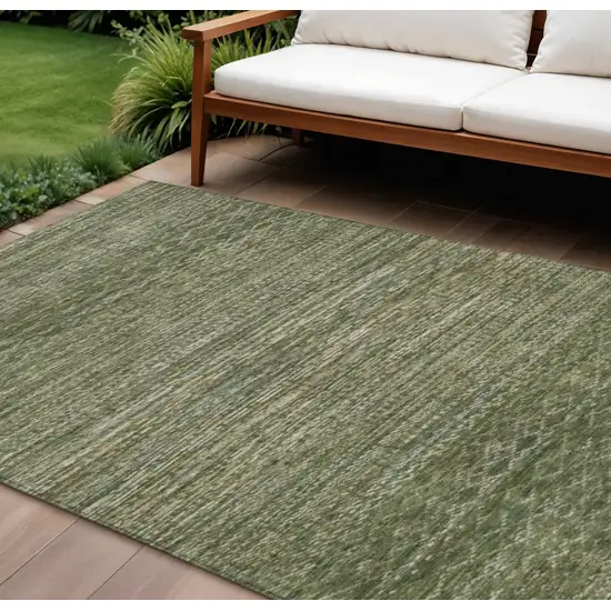 Fern Green And Ivory Striped Washable Indoor Outdoor Area Rug Photo 2