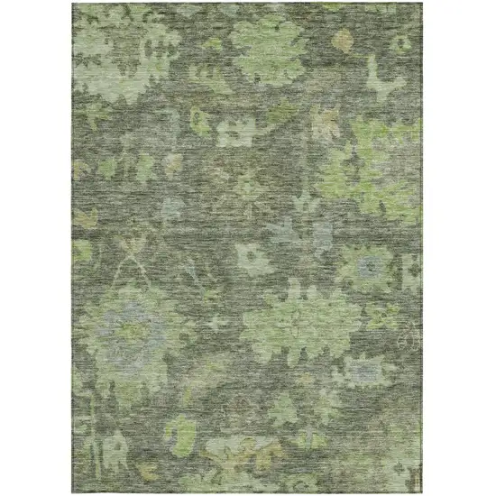 Fern Green And Olive Green Floral Washable Indoor Outdoor Area Rug Photo 6
