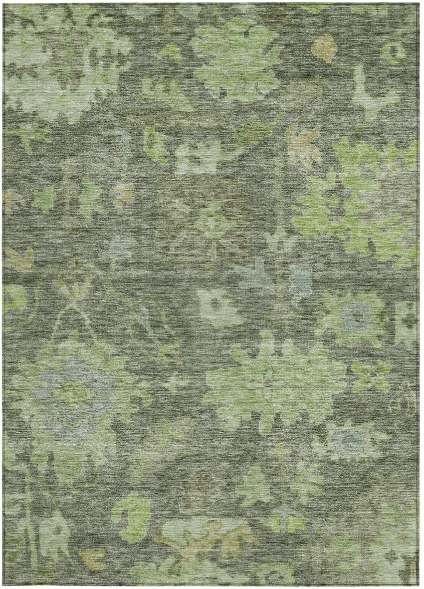 Fern Green And Olive Green Floral Washable Indoor Outdoor Area Rug Photo 6