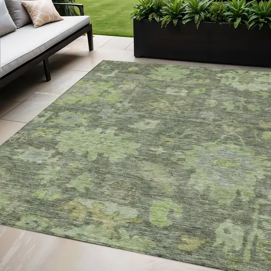 Fern Green And Olive Green Floral Washable Indoor Outdoor Area Rug Photo 1