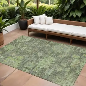 Photo of Fern Green And Olive Green Floral Washable Indoor Outdoor Area Rug