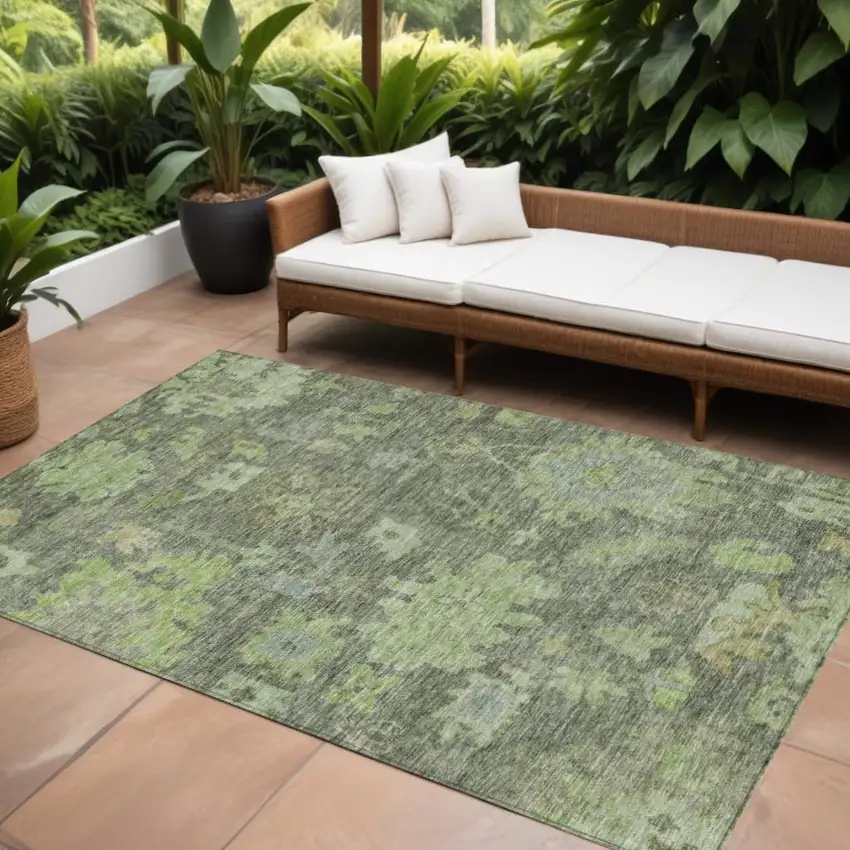 Fern Green And Olive Green Floral Washable Indoor Outdoor Area Rug Photo 1