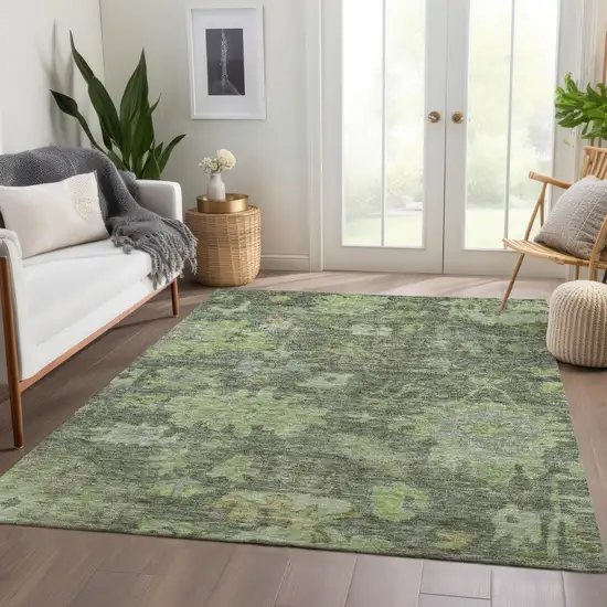 Fern Green And Olive Green Floral Washable Indoor Outdoor Area Rug Photo 9