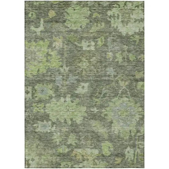 Fern Green And Olive Green Floral Washable Indoor Outdoor Area Rug Photo 2