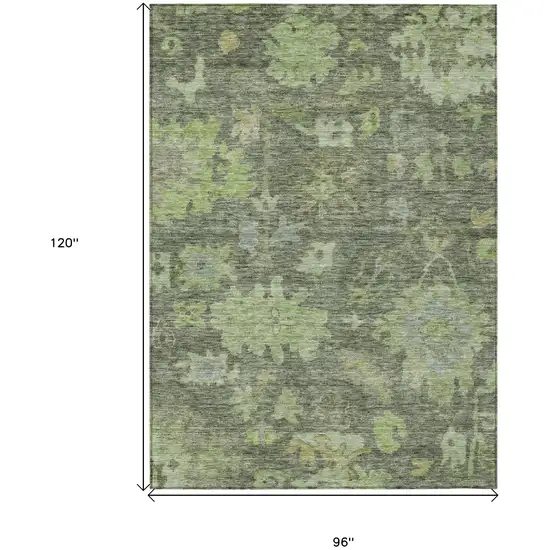 Fern Green And Olive Green Floral Washable Indoor Outdoor Area Rug Photo 7