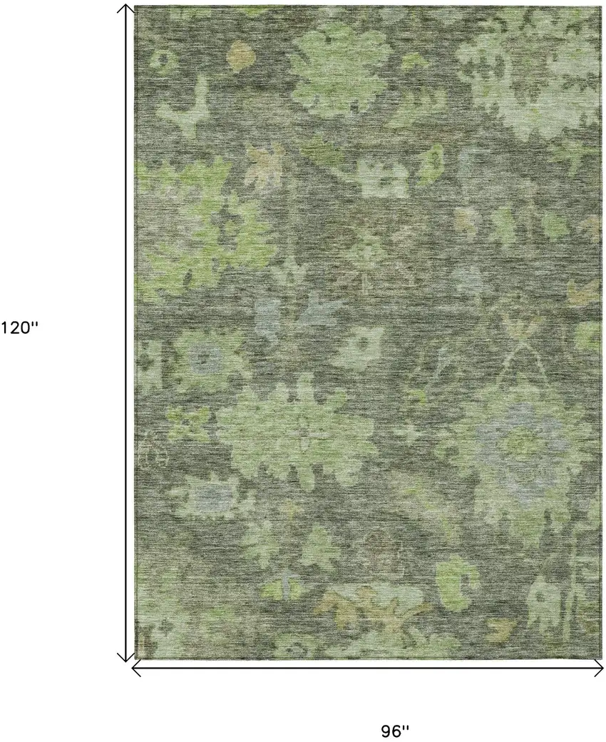 Fern Green And Olive Green Floral Washable Indoor Outdoor Area Rug Photo 7