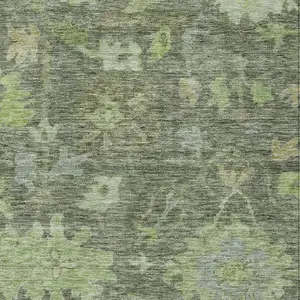 Photo of Fern Green And Olive Green Floral Washable Indoor Outdoor Area Rug
