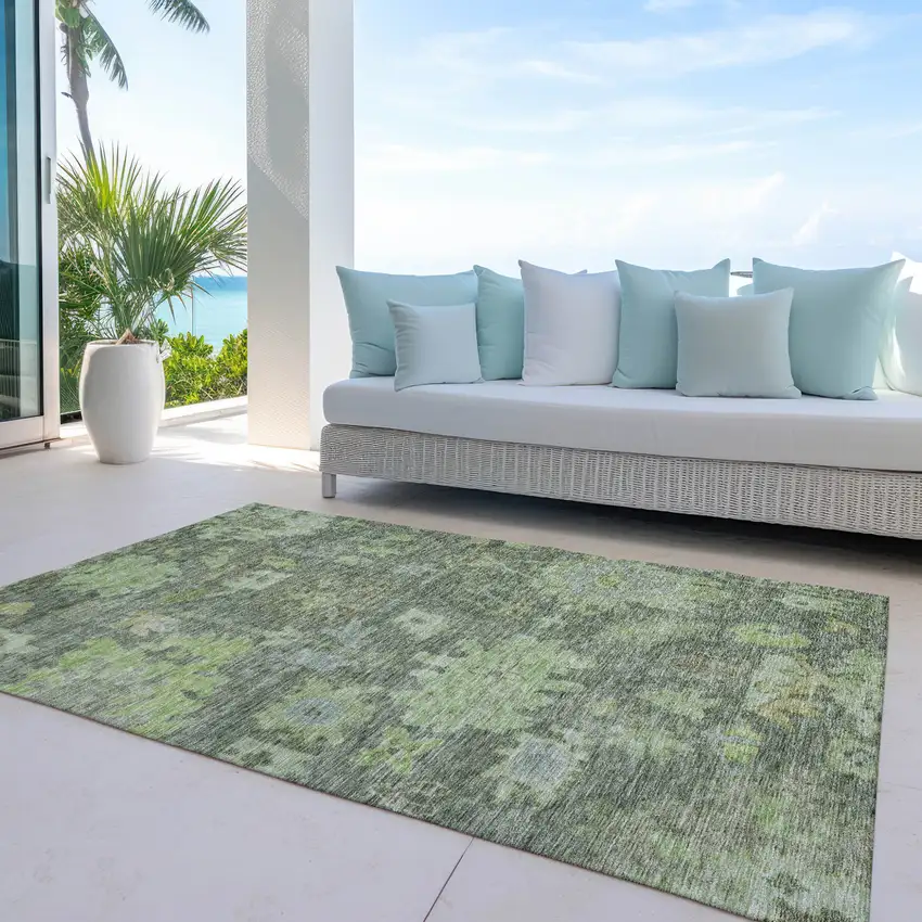 Fern Green And Olive Green Floral Washable Indoor Outdoor Area Rug Photo 7