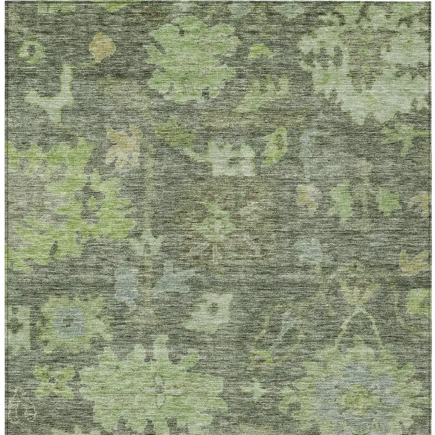 Fern Green And Olive Green Floral Washable Indoor Outdoor Area Rug Photo 6
