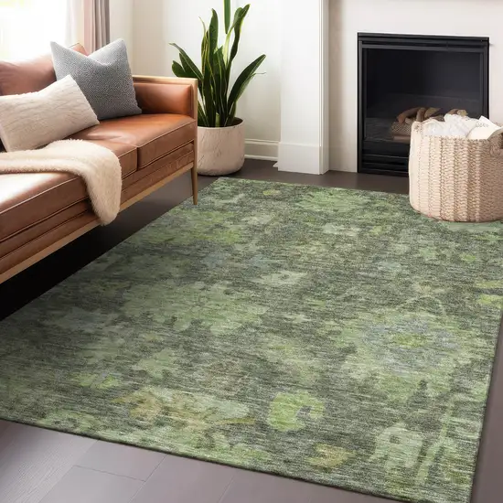 Fern Green And Olive Green Floral Washable Indoor Outdoor Area Rug Photo 8