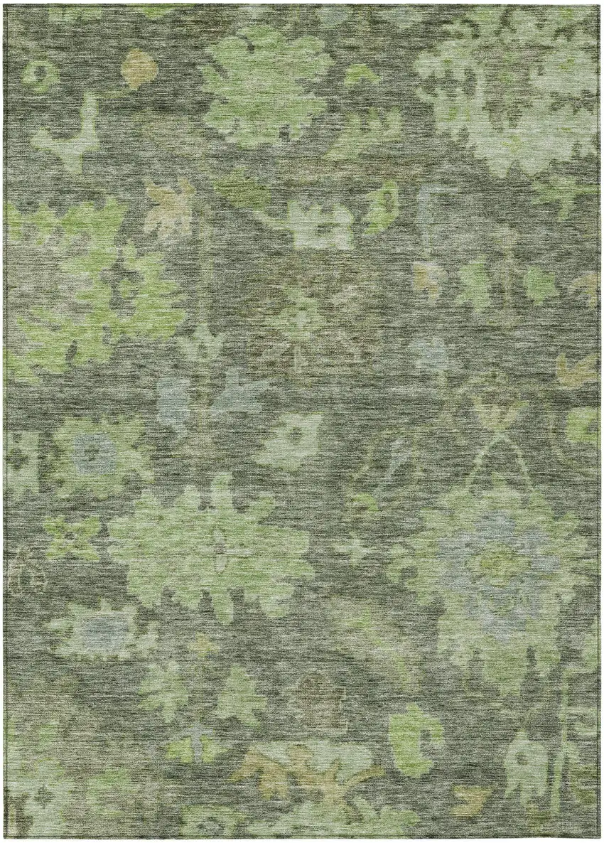 Fern Green And Olive Green Floral Washable Indoor Outdoor Area Rug Photo 2