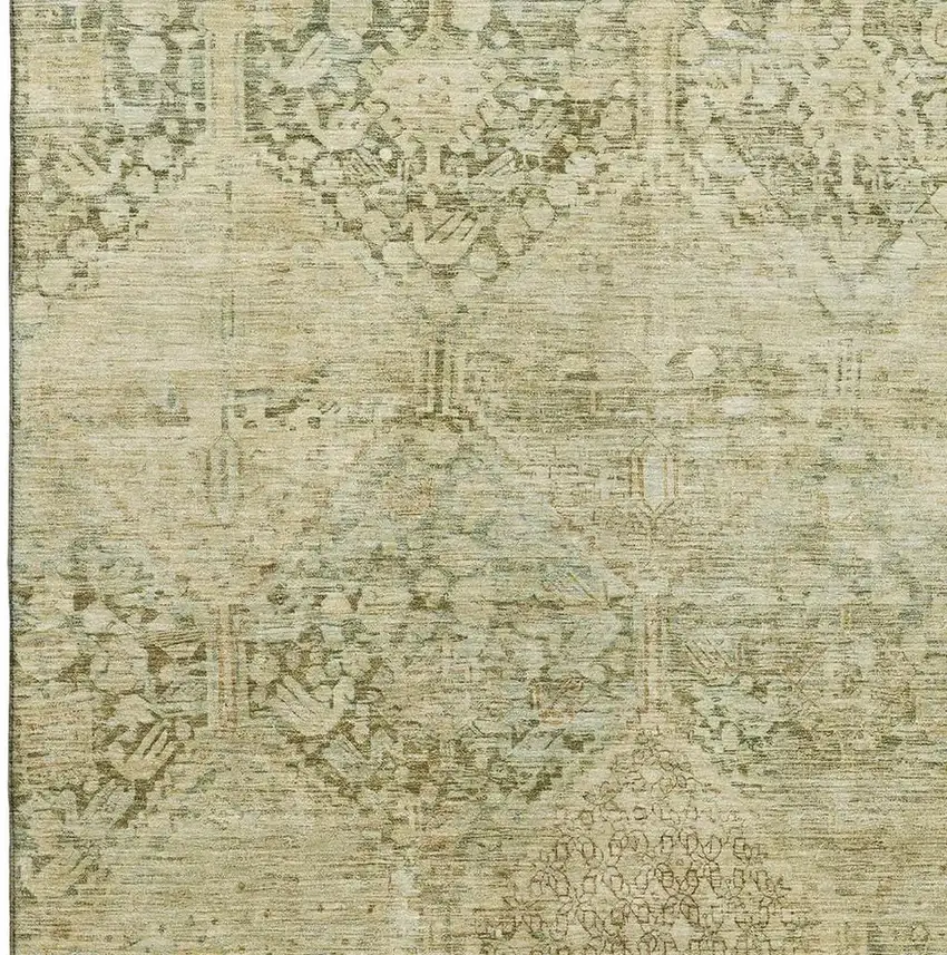 Fern Green And Olive Green Geometric Washable Area Rug With UV Protection Photo 2