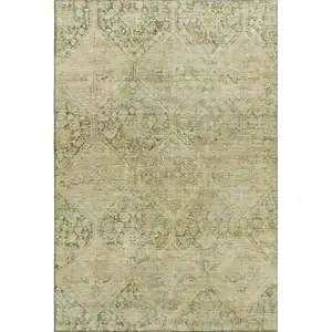 Photo of Fern Green And Olive Green Geometric Washable Area Rug With UV Protection