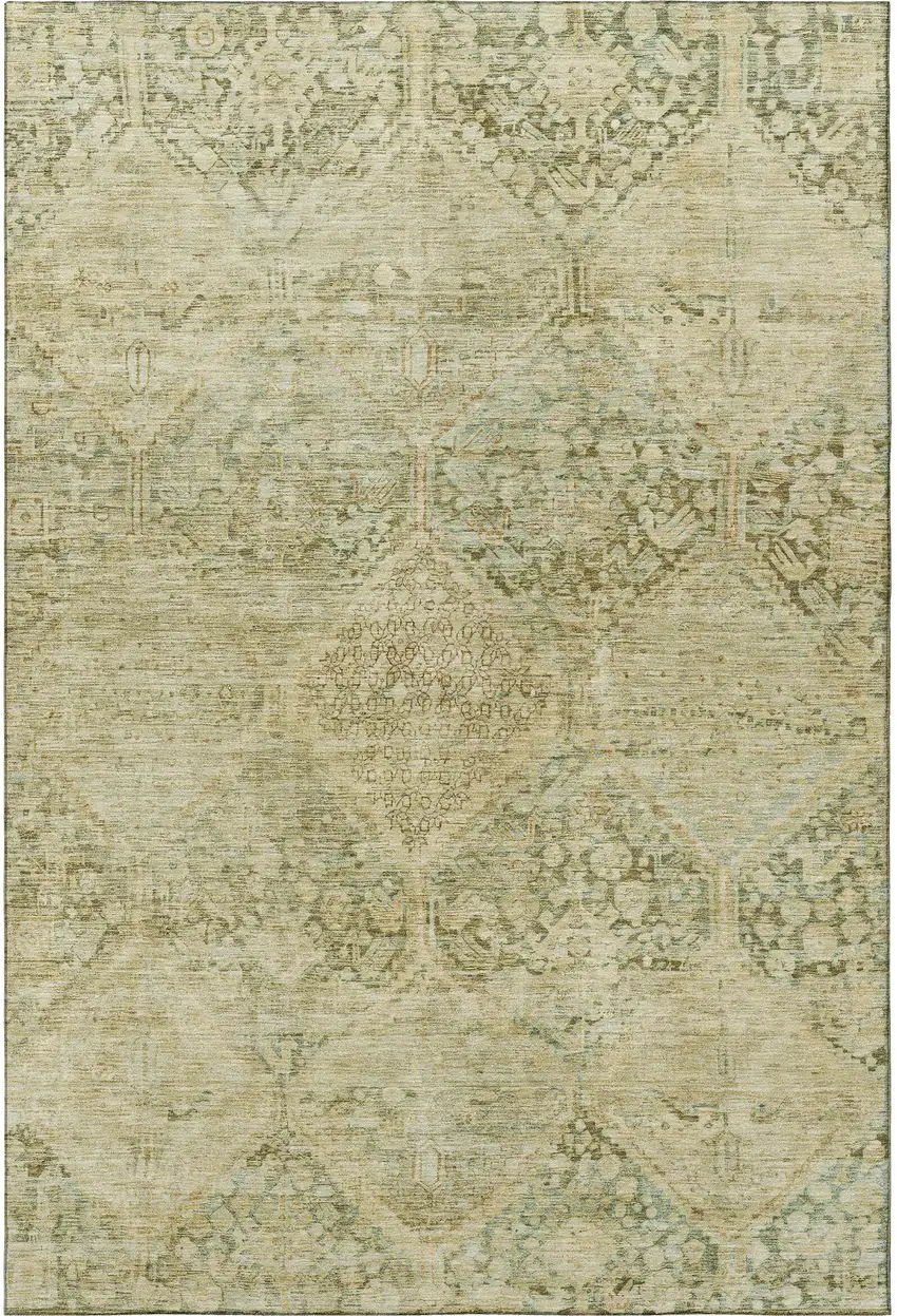 Fern Green And Olive Green Geometric Washable Area Rug With UV Protection Photo 3