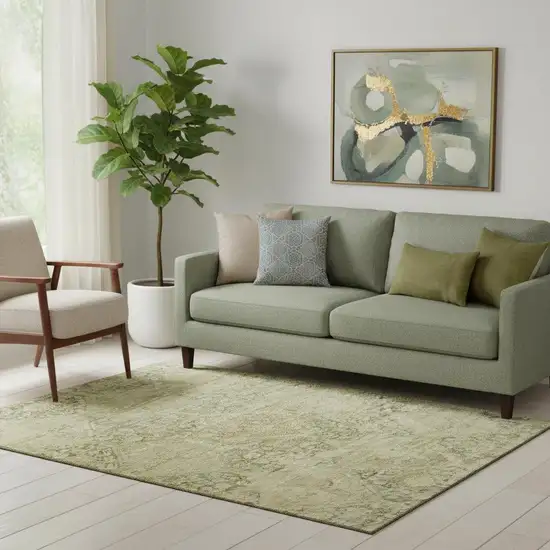 Fern Green And Olive Green Geometric Washable Area Rug With UV Protection Photo 2