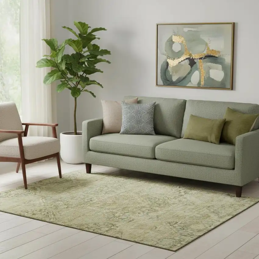 Fern Green And Olive Green Geometric Washable Area Rug With UV Protection Photo 2