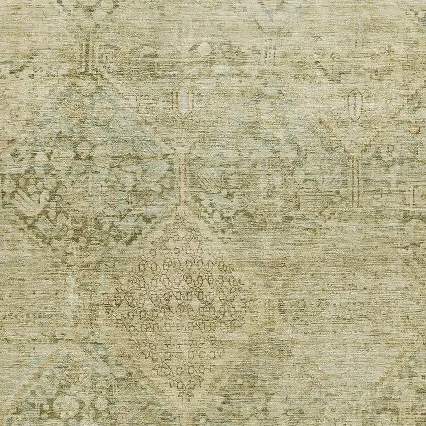 Fern Green And Olive Green Geometric Washable Area Rug With UV Protection Photo 2