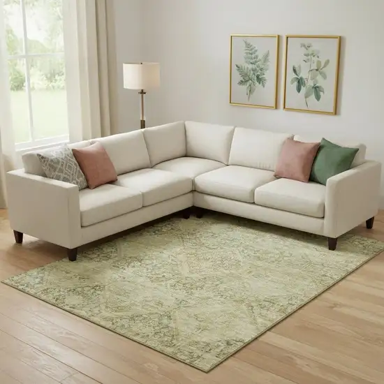 Fern Green And Olive Green Geometric Washable Area Rug With UV Protection Photo 2