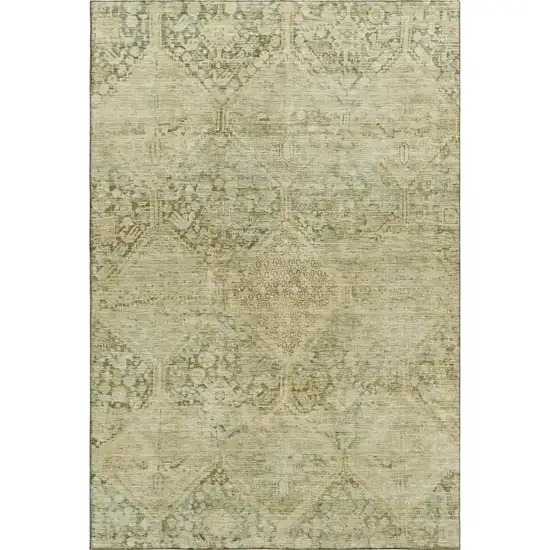 Fern Green And Olive Green Geometric Washable Area Rug With UV Protection Photo 1